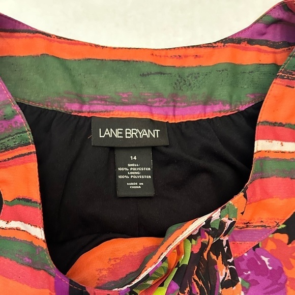 Lane Bryant sleeveless floral & striped pattern dress w/pleated hem. Sz-14. X14 - Picture 8 of 10